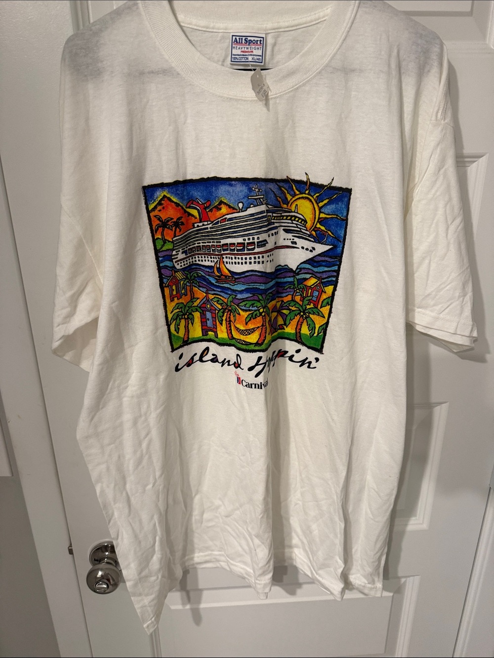 White CARNIVAL Cruise Graphic Tee ISLAND HOPPIN XL TSHIRT T SHIRT FUN SHIP 🛳️